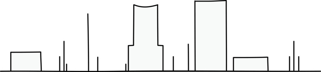 A simple, minimal stick figure skyline illustration of the city of Akron, Ohio, USA.