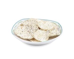 Indian Spicy Potato Chips Also know as Aloo Papri, Aloo Papdi, Alu Papdi, Wafer and Aloo Chips isolated on White Background