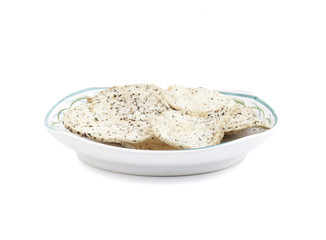 Indian Spicy Potato Chips Also know as Aloo Papri, Aloo Papdi, Alu Papdi, Wafer and Aloo Chips isolated on White Background