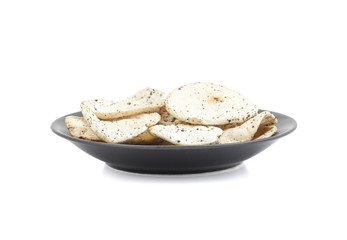 Indian Spicy Potato Chips Also know as Aloo Papri, Aloo Papdi, Alu Papdi, Wafer and Aloo Chips isolated on White Background