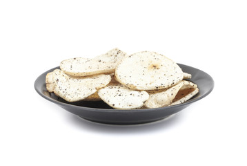 Indian Spicy Potato Chips Also know as Aloo Papri, Aloo Papdi, Alu Papdi, Wafer and Aloo Chips isolated on White Background