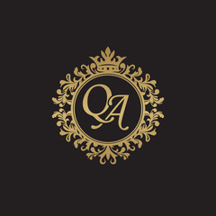 Initial letter QA, overlapping monogram logo, decorative ornament badge, elegant luxury golden color
