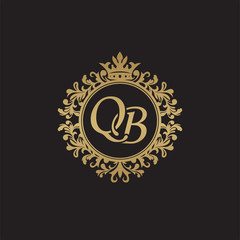 Initial letter QB, overlapping monogram logo, decorative ornament badge, elegant luxury golden color