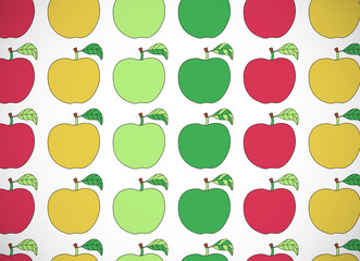 Horizontal card. Pattern with cartoon colorful apples.
