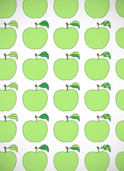 Vertical card with cartoon green apples.