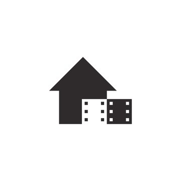 Flat real estate film logo design vector template illustration, illustration vector graphic house movie logo modern and simple