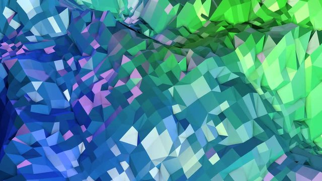 4k low poly background animation in loop. Seamless 3d animation in modern geometric low poly style with gradient colors. Creative simple background. V4 blue green landscape