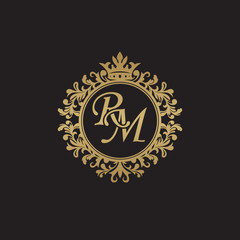 Fototapeta na wymiar Initial letter RM, overlapping monogram logo, decorative ornament badge, elegant luxury golden color