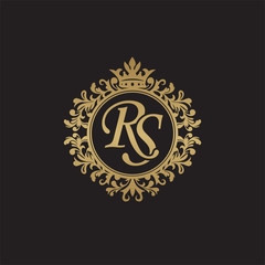 Fototapeta na wymiar Initial letter RS, overlapping monogram logo, decorative ornament badge, elegant luxury golden color