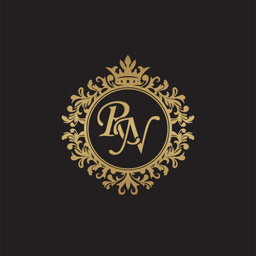 Initial letter RN, overlapping monogram logo, decorative ornament badge, elegant luxury golden color