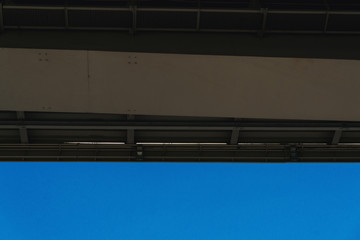 Smooth edge of a new metal bridge against a blue clear sky