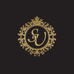 Initial letter SU, overlapping monogram logo, decorative ornament badge, elegant luxury golden color