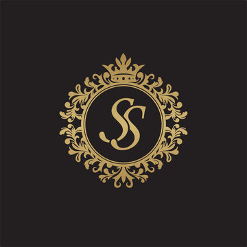Initial letter SS, overlapping monogram logo, decorative ornament badge, elegant luxury golden color