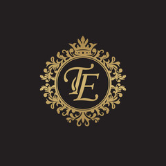Fototapeta na wymiar Initial letter TE, overlapping monogram logo, decorative ornament badge, elegant luxury golden color
