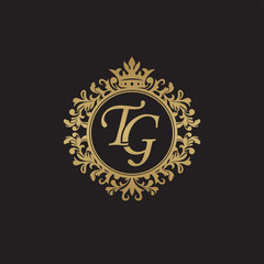 Fototapeta na wymiar Initial letter TG, overlapping monogram logo, decorative ornament badge, elegant luxury golden color