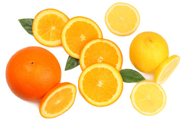 grapefruit and oranges isolated on white background