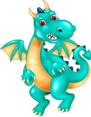 funny dragon cartoon posing with smile and waving