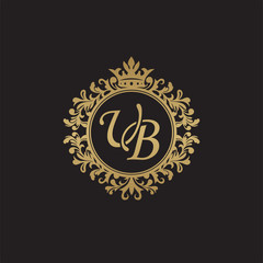 Initial letter UB, overlapping monogram logo, decorative ornament badge, elegant luxury golden color