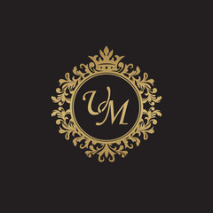 Fototapeta na wymiar Initial letter UM, overlapping monogram logo, decorative ornament badge, elegant luxury golden color
