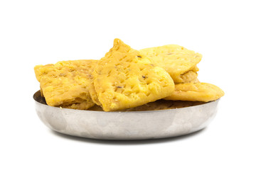 Indian Bakery Food called as Khari Snack, Khari Biscuit or Jeera Khari, Indian Tea Time Snack isolated on white background