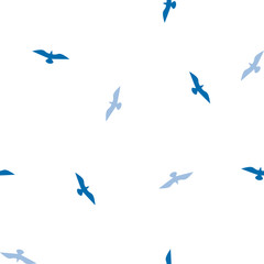 vector seamless bird pattern, white and blue colors