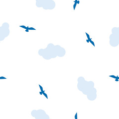 Fototapeta na wymiar vector seamless bird pattern, white and blue colors