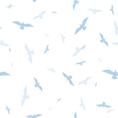 vector seamless bird pattern, white and blue colors