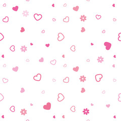 vector seamless hearts pattern, white and pink colors