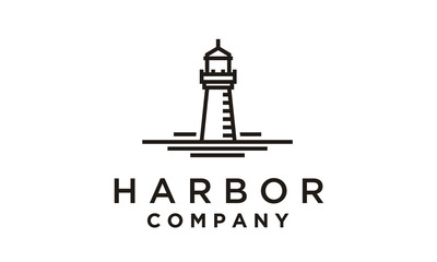 Lighthouse Searchlight Beacon Tower Island Beach Coast Simple Line Art logo design inspiration