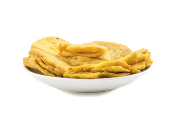 Indian Bakery Food called as Khari Snack, Khari Biscuit or Jeera Khari, Indian Tea Time Snack isolated on white background