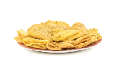 Indian Bakery Food called as Khari Snack, Khari Biscuit or Jeera Khari, Indian Tea Time Snack isolated on white background