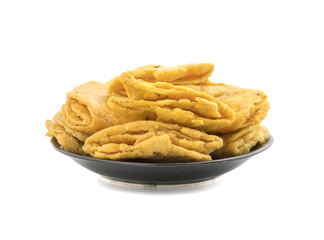 Indian Bakery Food called as Khari Snack, Khari Biscuit or Jeera Khari, Indian Tea Time Snack isolated on white background