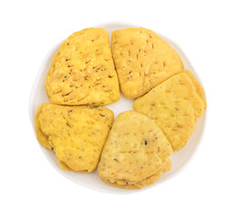 Indian Bakery Food called as Khari Snack, Khari Biscuit or Jeera Khari, Indian Tea Time Snack isolated on white background