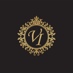 Fototapeta na wymiar Initial letter VI, overlapping monogram logo, decorative ornament badge, elegant luxury golden color