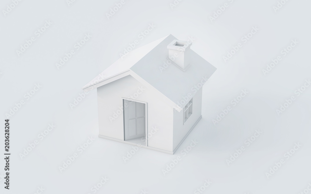 Aufkleber 3d rendering of simple house isolated on white background with clipping path. white schematic mass f