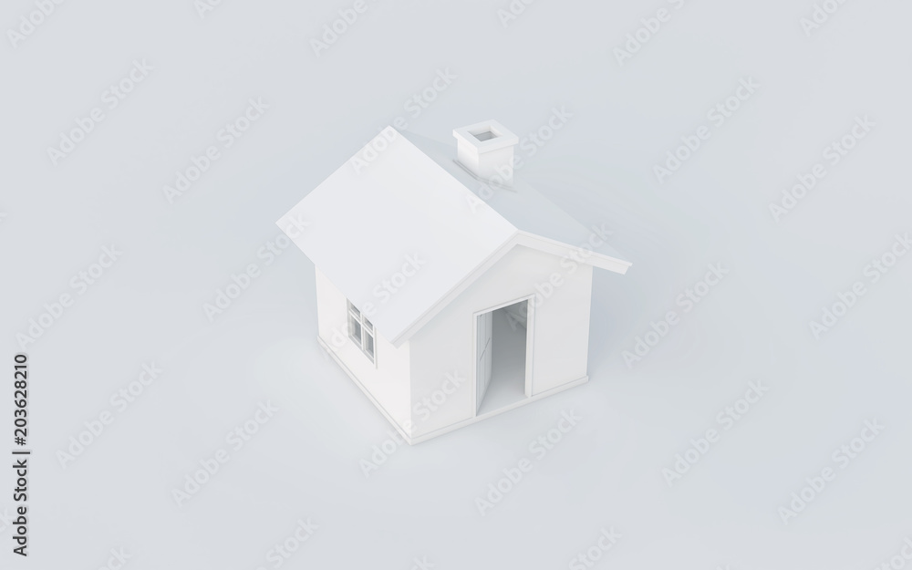 Poster 3d rendering of simple house isolated on white background with clipping path. white schematic mass f
