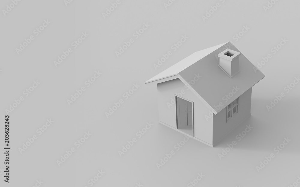Poster 3d rendering of simple house isolated on white background with clipping path. white schematic mass f