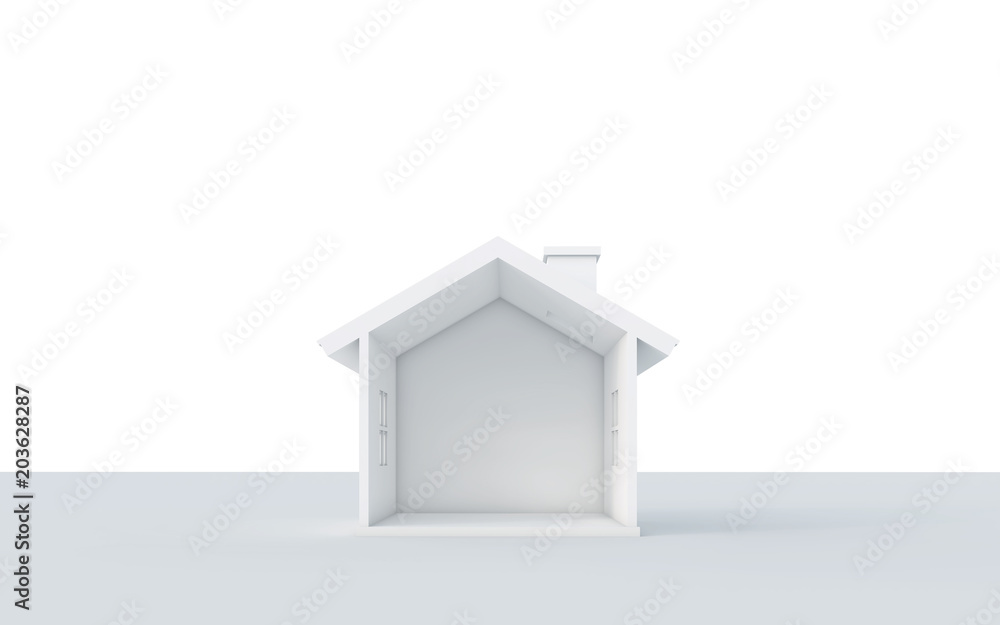 Poster 3d rendering of simple house isolated on white background with clipping path. white schematic mass f
