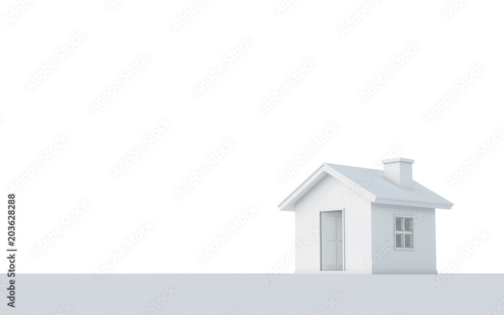 Fototapete 3D rendering of simple house isolated on white background with clipping path. White schematic mass for real estate conceptual.