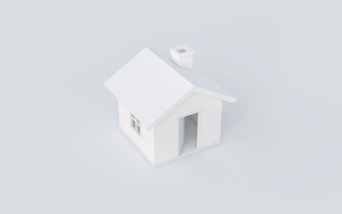 3D rendering of simple house isolated on white background with clipping path. White schematic mass...