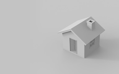 3D rendering of simple house isolated on white background with clipping path. White schematic mass...