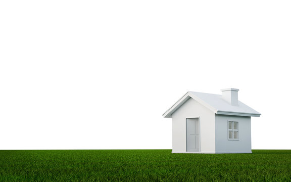 3D rendering of simple house isolated on white background with clipping path. White schematic mass for real estate conceptual.