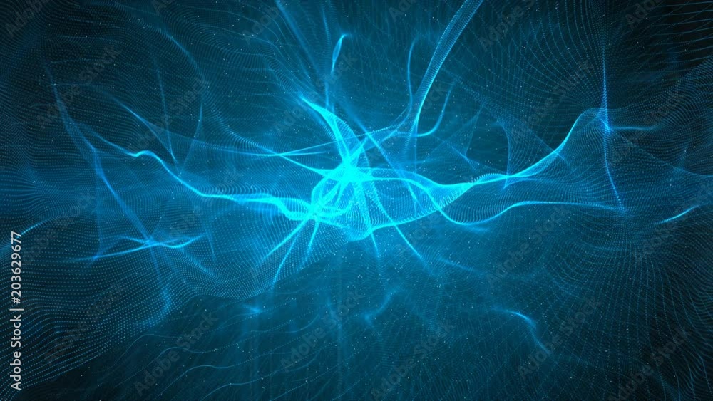 Poster Blue color wave particles flow abstract motion background