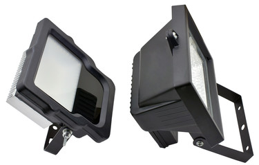 Black halogen lantern and led projector on white