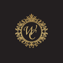 Fototapeta na wymiar Initial letter WC, overlapping monogram logo, decorative ornament badge, elegant luxury golden color