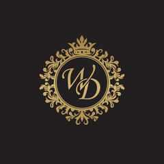 Fototapeta na wymiar Initial letter WD, overlapping monogram logo, decorative ornament badge, elegant luxury golden color