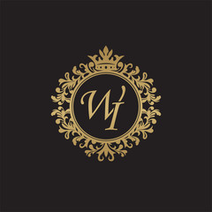 Initial letter WI, overlapping monogram logo, decorative ornament badge, elegant luxury golden color