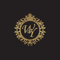Initial letter WY, overlapping monogram logo, decorative ornament badge, elegant luxury golden color