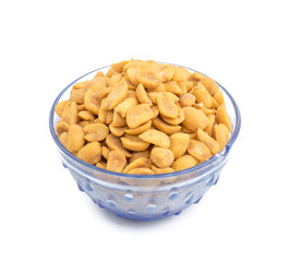 Indian Traditional Snack Food Masala Peanuts Also Know as Masala Sing Masala Shing or Spicy Peanuts Coated with Spices isolated on white background
