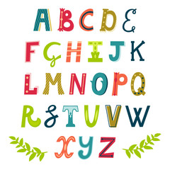 Vector set of bright different letters. Stylish abc. Retro hand drawing font.